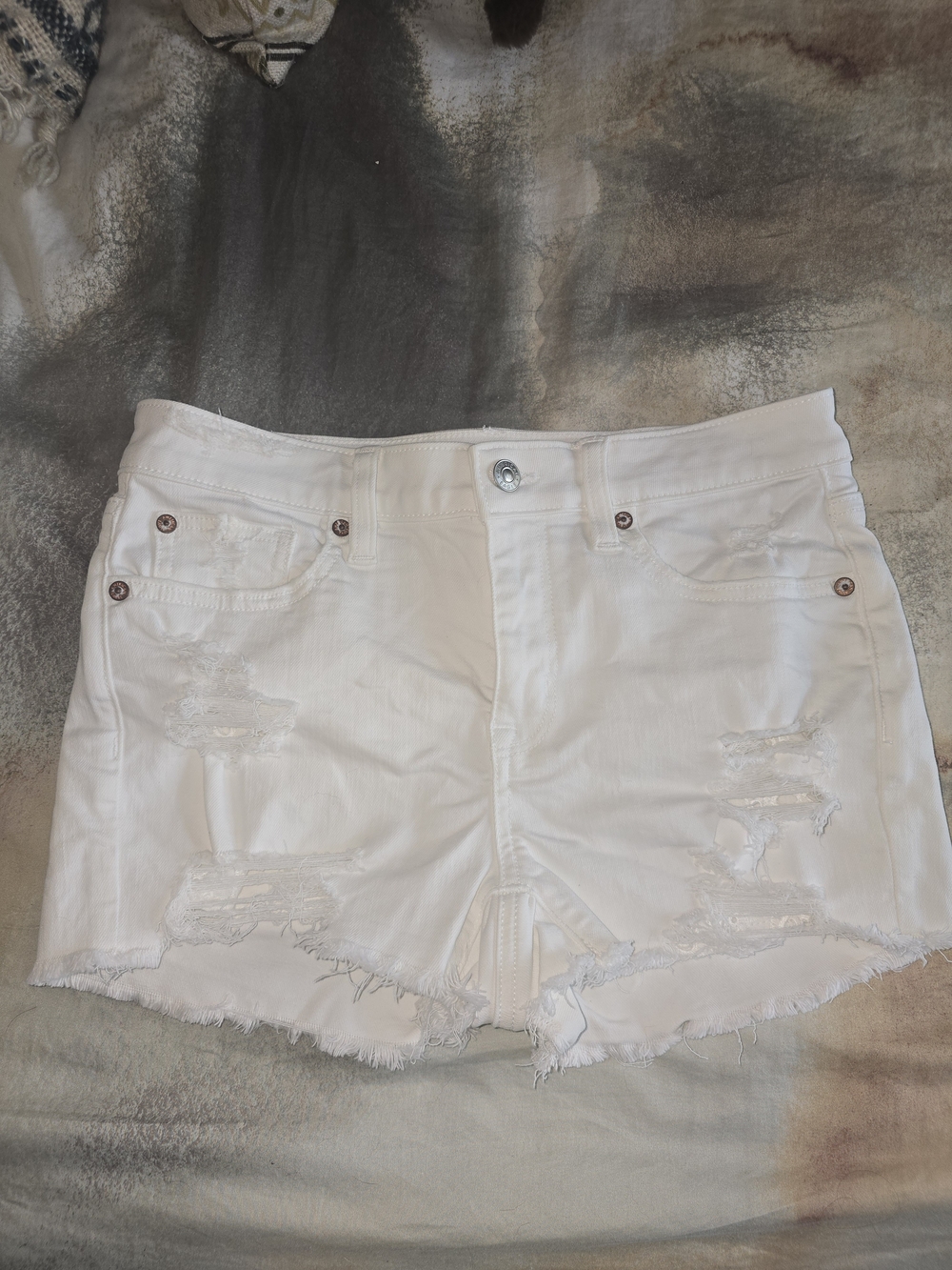 American Eagle Outfitters White Distressed Jean Shorts